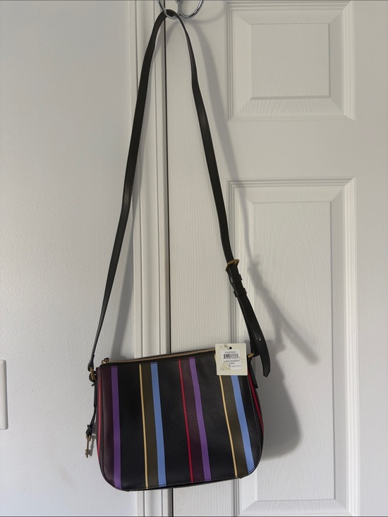 Fossil Handbags - Fossil Black Crossbody Bag with Multicolor Vertical Stripes